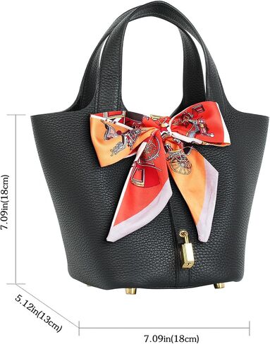 Genuine Leather Bucket Bag for Women Handbag tote bag with metal clasp, bohemian-style market tote bag(Black-gold) in Saudi Arabia