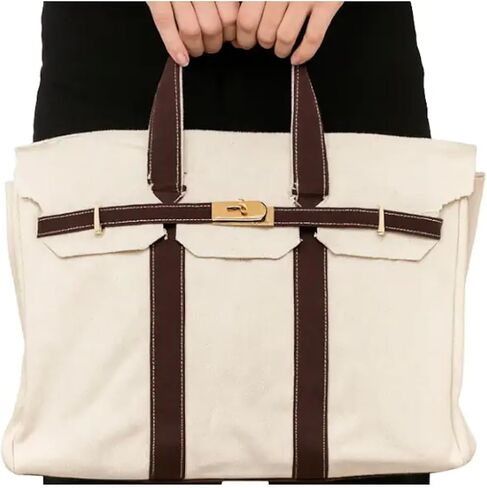 Boatkin Canvas Carryall Tote 40 cm Dark Brown with Gold Hardware | Boat Tote Bag in Kuwait