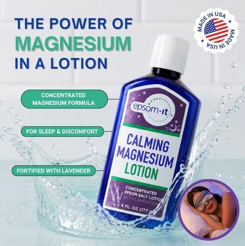 EPSOM-IT Calming Magnesium Lotion– Lavender, 6oz Bottle | Concentrated Epsom Salt Lotion with Shea Butter for Better Sleep, Relaxation & Muscle Stiffness | Soothing Magnesium Self-Care | Made in USA in Saudi Arabia