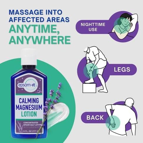 EPSOM-IT Calming Magnesium Lotion– Lavender, 6oz Bottle | Concentrated Epsom Salt Lotion with Shea Butter for Better Sleep, Relaxation & Muscle Stiffness | Soothing Magnesium Self-Care | Made in USA in Saudi Arabia