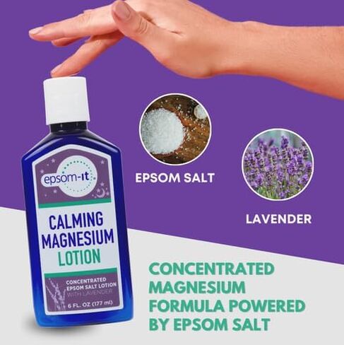 EPSOM-IT Calming Magnesium Lotion– Lavender, 6oz Bottle | Concentrated Epsom Salt Lotion with Shea Butter for Better Sleep, Relaxation & Muscle Stiffness | Soothing Magnesium Self-Care | Made in USA in Saudi Arabia