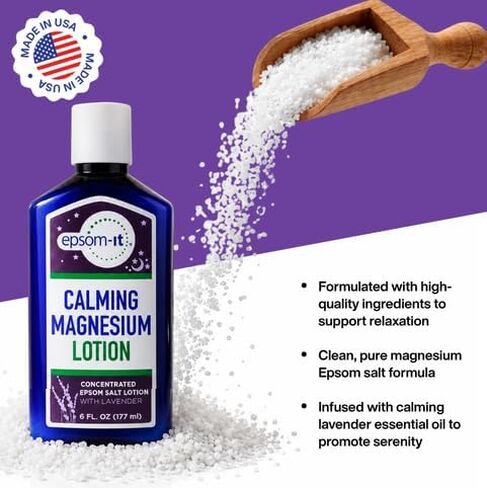 EPSOM-IT Calming Magnesium Lotion– Lavender, 6oz Bottle | Concentrated Epsom Salt Lotion with Shea Butter for Better Sleep, Relaxation & Muscle Stiffness | Soothing Magnesium Self-Care | Made in USA in Saudi Arabia