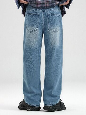 Men's Wide Leg Baggy Jeans, Y2K Straight Leg Hip Hop Skater Denim Pants,Loose Fit Casual Streetwear Trousers in Kuwait