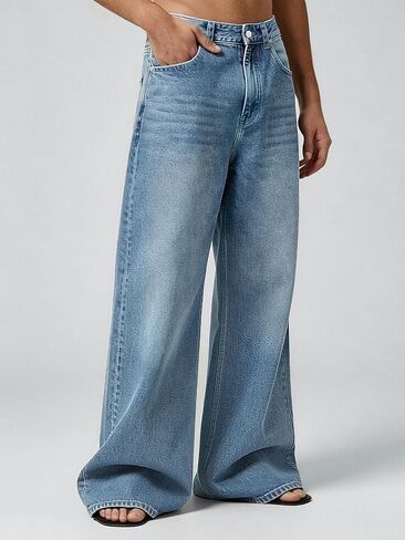 Men's Wide Leg Baggy Jeans, Y2K Straight Leg Hip Hop Skater Denim Pants,Loose Fit Casual Streetwear Trousers in Kuwait