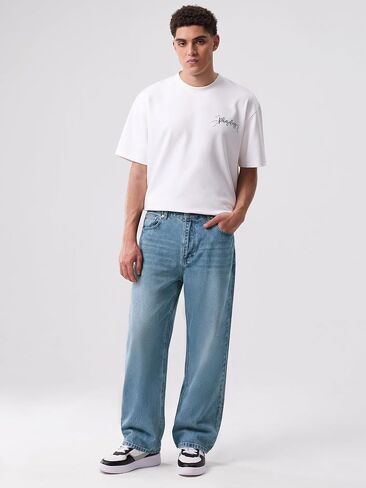 Men's Wide Leg Baggy Jeans, Y2K Straight Leg Hip Hop Skater Denim Pants,Loose Fit Casual Streetwear Trousers in Kuwait