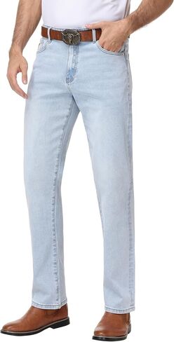 Men's Relaxed Fit Straight Leg Cowboy Jeans - Stretch Comfort Cotton Denim Pants Casual Work Business Trousers All-Season in Saudi Arabia