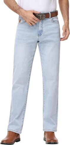 Men's Relaxed Fit Straight Leg Cowboy Jeans - Stretch Comfort Cotton Denim Pants Casual Work Business Trousers All-Season in Saudi Arabia