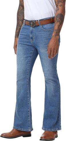 Men's Flared Jeans Slim Fit Bell Bottom Denim Pants - Stretch 70s Vintage Disco Style Cowboy Jeans for Festival Outfits in Saudi Arabia