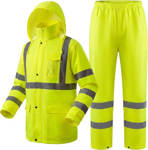 Breathable HI-Vis Class 3 Reflective Rain Suit for Men Women, Waterproof Safety Rain Gear Outdoor Construction in Saudi Arabia