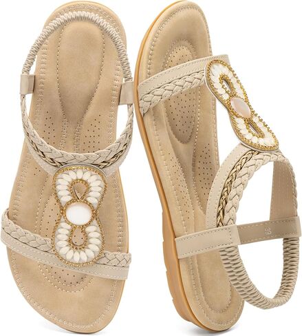Sandals Women Summer Dressy Ankle Elastic Jeweled Bohemian Flats Comfortable Sandals for Walking in Saudi Arabia