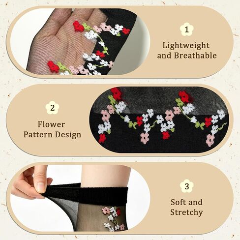 Womens Sheer Socks, 8 Pairs Floral Ankle Socks Summer Transparent Thin Mesh Silk Crystal Glass Dress Stockings in Kuwait