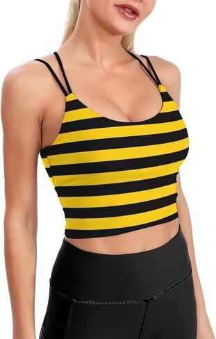 Bee Yellow Black Stripes Women's Yoga Tank Tops Padded Sports Bra Workout Outfits in Saudi Arabia