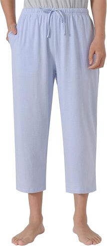 Latuza Women's Striped Capri Pajama Pants Cotton Lounge Capris with Pockets in Kuwait