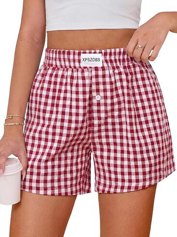 2026 Women's Plaid Boxer-style Pants for Leisure, Sleep & Beachwear in Saudi Arabia