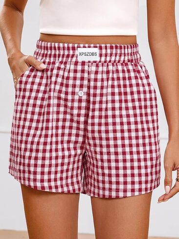 2026 Women's Plaid Boxer-style Pants for Leisure, Sleep & Beachwear in Saudi Arabia