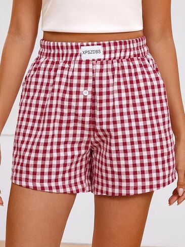 2026 Women's Plaid Boxer-style Pants for Leisure, Sleep & Beachwear in Saudi Arabia