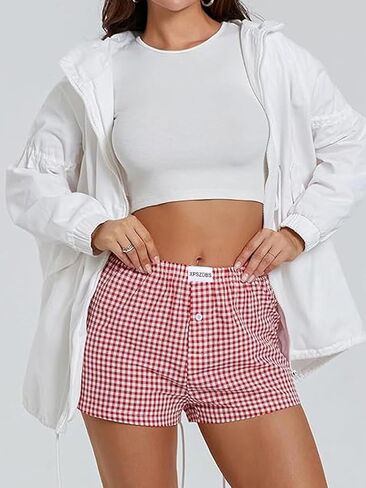 2026 Women's Plaid Boxer-style Pants for Leisure, Sleep & Beachwear in Saudi Arabia