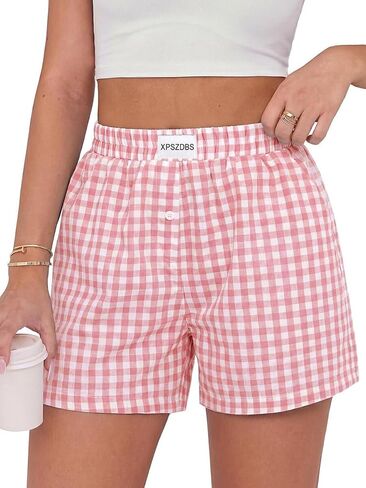 2026 Women's Plaid Boxer-style Pants for Leisure, Sleep & Beachwear in Saudi Arabia