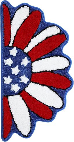 Moutina Memorial Day Daisy Floral Bath Mat 16x30 Inch, Soft and Absorbent Tufted 4th of July Bathroom Rug Non Slip Washable, Patriotic Bathroom Decor Half Circle Rug Holiday Decorations in Saudi Arabia