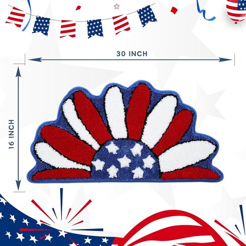 Moutina Memorial Day Daisy Floral Bath Mat 16x30 Inch, Soft and Absorbent Tufted 4th of July Bathroom Rug Non Slip Washable, Patriotic Bathroom Decor Half Circle Rug Holiday Decorations in Saudi Arabia