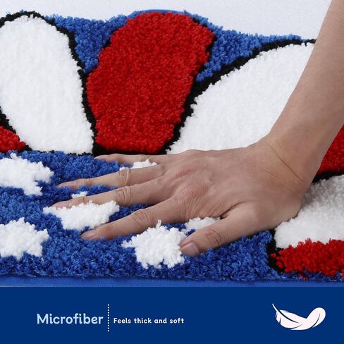 Moutina Memorial Day Daisy Floral Bath Mat 16x30 Inch, Soft and Absorbent Tufted 4th of July Bathroom Rug Non Slip Washable, Patriotic Bathroom Decor Half Circle Rug Holiday Decorations in Saudi Arabia