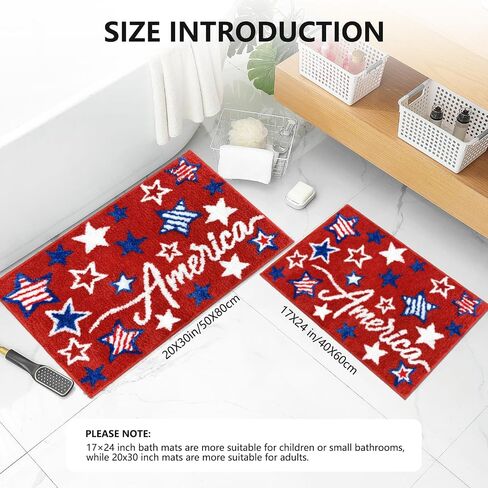 APROPHIC 4th of July Bathroom Rug 17x24 Inch, Patriotic Independence Day America Decor Bath Mat, Star Pattern Tufted Bath Rug, Absorbent Non-Slip Soft Bath Mat for Bathroom Door Bedroom, Red in Saudi Arabia