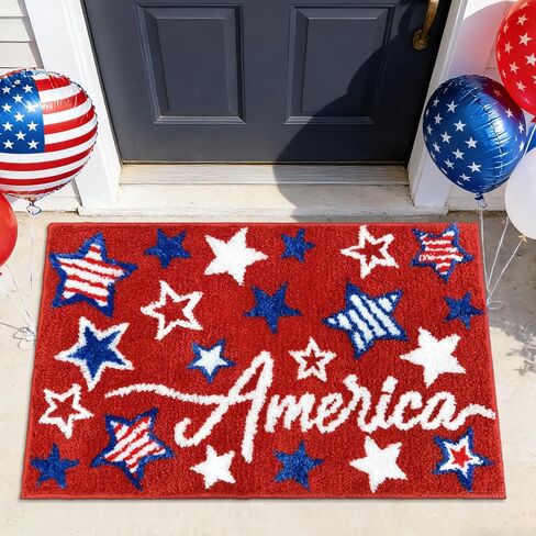 APROPHIC 4th of July Bathroom Rug 17x24 Inch, Patriotic Independence Day America Decor Bath Mat, Star Pattern Tufted Bath Rug, Absorbent Non-Slip Soft Bath Mat for Bathroom Door Bedroom, Red in Saudi Arabia