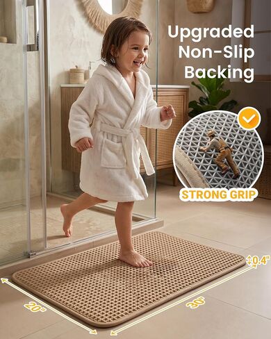 Furicher Upgraded Non Slip Waffle Bath Mat, Super Absorbent Bathroom Rugs, 20x30 inch Boho Decor Kitchen Rug, Soft & Machine Washable Bathroom Floor Mat for Tub, Sink, Vanity, Entryway (Brown) in Saudi Arabia