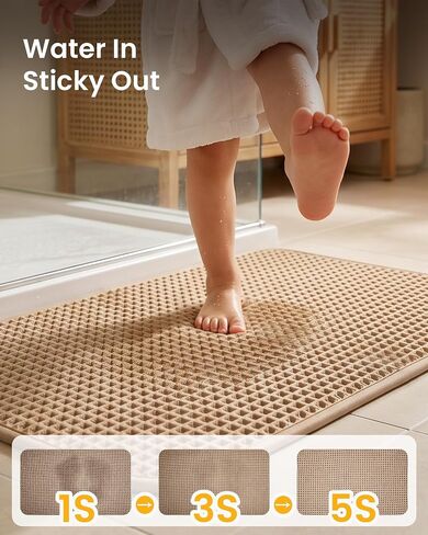 Furicher Upgraded Non Slip Waffle Bath Mat, Super Absorbent Bathroom Rugs, 20x30 inch Boho Decor Kitchen Rug, Soft & Machine Washable Bathroom Floor Mat for Tub, Sink, Vanity, Entryway (Brown) in Saudi Arabia