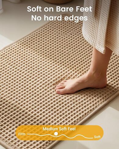 Furicher Upgraded Non Slip Waffle Bath Mat, Super Absorbent Bathroom Rugs, 20x30 inch Boho Decor Kitchen Rug, Soft & Machine Washable Bathroom Floor Mat for Tub, Sink, Vanity, Entryway (Brown) in Saudi Arabia