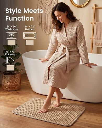 Furicher Upgraded Non Slip Waffle Bath Mat, Super Absorbent Bathroom Rugs, 20x30 inch Boho Decor Kitchen Rug, Soft & Machine Washable Bathroom Floor Mat for Tub, Sink, Vanity, Entryway (Brown) in Saudi Arabia