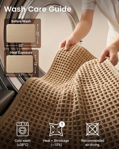 Furicher Upgraded Non Slip Waffle Bath Mat, Super Absorbent Bathroom Rugs, 20x30 inch Boho Decor Kitchen Rug, Soft & Machine Washable Bathroom Floor Mat for Tub, Sink, Vanity, Entryway (Brown) in Saudi Arabia