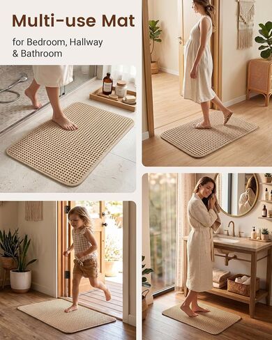 Furicher Upgraded Non Slip Waffle Bath Mat, Super Absorbent Bathroom Rugs, 20x30 inch Boho Decor Kitchen Rug, Soft & Machine Washable Bathroom Floor Mat for Tub, Sink, Vanity, Entryway (Brown) in Saudi Arabia
