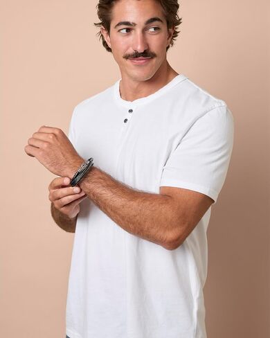 Lucky Brand 3-Row Microfiber Leather Bracelet for Men 8.5", Stainless Steel Knotted Bracelet in Kuwait