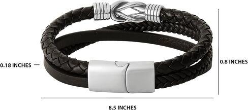 Lucky Brand 3-Row Microfiber Leather Bracelet for Men 8.5", Stainless Steel Knotted Bracelet in Kuwait