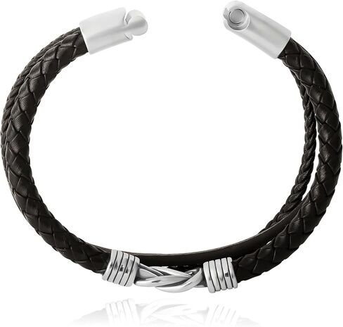 Lucky Brand 3-Row Microfiber Leather Bracelet for Men 8.5", Stainless Steel Knotted Bracelet in Kuwait