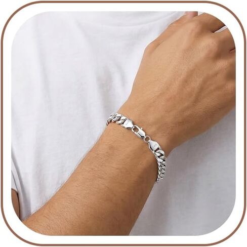 S925 Sterling Silver Bracelet for Men - 9MM S925 Sterling Silver Over Rope Chain Bracelet Diamond Cut Silver Bracelets Gifts for Men 7.5/8/8.5/9Inch in Saudi Arabia