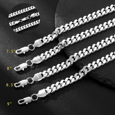 S925 Sterling Silver Bracelet for Men - 9MM S925 Sterling Silver Over Rope Chain Bracelet Diamond Cut Silver Bracelets Gifts for Men 7.5/8/8.5/9Inch in Saudi Arabia