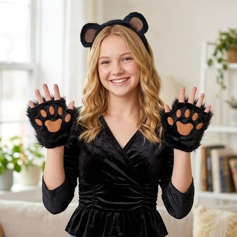 Kirei Sui Black Bear Ears, Tail and Fur Paws Costume for Halloween Party Accessories Adult in Kuwait