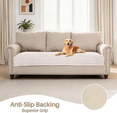 Warmstar Waterproof Couch Cover for Dogs，Fuzzy Pet Couch Covers for Sofa Washable,Non Slip Couch Covers for 3 Cushion Couch Sofa,Soft Sofa Cover Slipcover Pet Frinedly,(Off White, 35" x 74") in Saudi Arabia