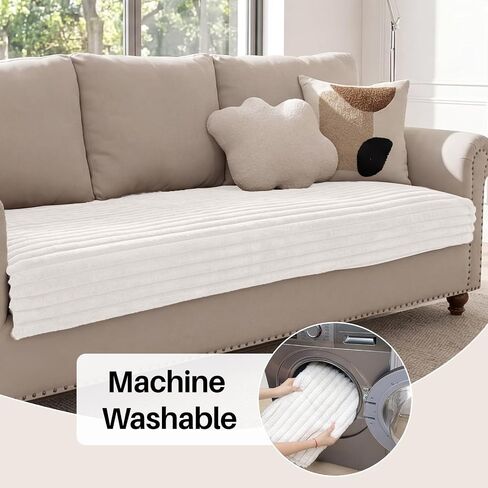 Warmstar Waterproof Couch Cover for Dogs，Fuzzy Pet Couch Covers for Sofa Washable,Non Slip Couch Covers for 3 Cushion Couch Sofa,Soft Sofa Cover Slipcover Pet Frinedly,(Off White, 35" x 74") in Saudi Arabia
