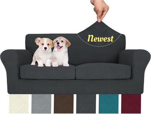 MAXIJIN 3 Piece Couch Covers for 2 Cushion Couch Sofa Cover, Stretch Loveseat Sofa Slipcovers for Sofas with 2 Large Cushions, Thick Dogs Pet Furniture Covers (71"-91", Gray) in Saudi Arabia