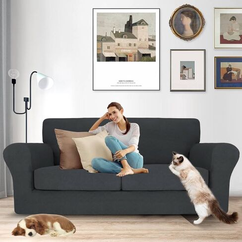 MAXIJIN 3 Piece Couch Covers for 2 Cushion Couch Sofa Cover, Stretch Loveseat Sofa Slipcovers for Sofas with 2 Large Cushions, Thick Dogs Pet Furniture Covers (71"-91", Gray) in Saudi Arabia