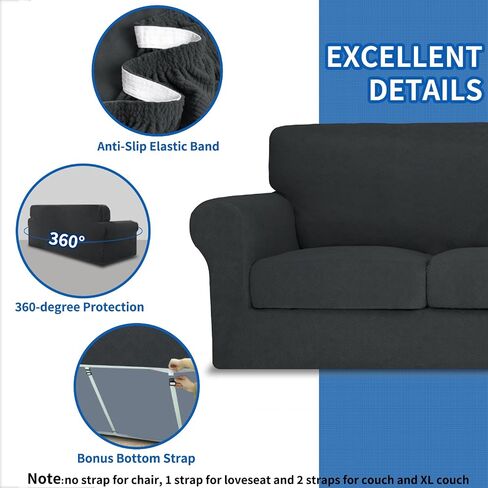 MAXIJIN 3 Piece Couch Covers for 2 Cushion Couch Sofa Cover, Stretch Loveseat Sofa Slipcovers for Sofas with 2 Large Cushions, Thick Dogs Pet Furniture Covers (71"-91", Gray) in Saudi Arabia