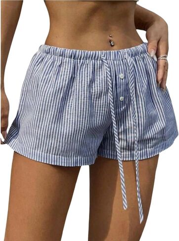 Women's Boxer Shorts Striped Cotton Pajama Lounge Sleepwear Summer Casual Plaid Shorts Y2K Beach Bottoms Gingham in Saudi Arabia