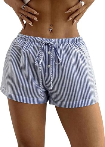 Women's Boxer Shorts Striped Cotton Pajama Lounge Sleepwear Summer Casual Plaid Shorts Y2K Beach Bottoms Gingham in Saudi Arabia