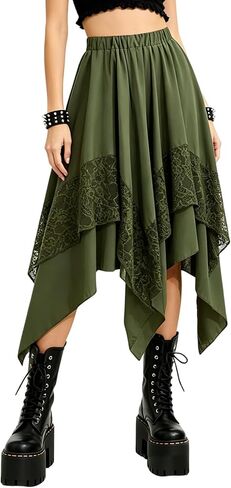Yimoon Womens Renaissance Skirt Lace Tiered Asymmetrical Flowy Fairy Long Skirt High Waist Gothic Midi Skirts in Saudi Arabia