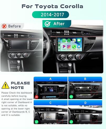 Car Radio Stereo with HiFi Audio for Toyota Corolla 2014-2017 with Wireless CarPlay/Android Auto, 10.1 Inch HD Touch Screen Android 13 Head Unit GPS WiFi Bluetooth FM/RDS EQ HD Backup Camera in Saudi Arabia