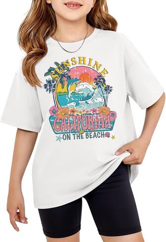 GEMLON Girls T Shirts Graphic Tees Short Sleeve Cute Tops for Teen Girls Shirts Size 5-14 in Saudi Arabia