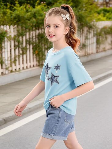 GEMLON Girls T Shirts Graphic Tees Short Sleeve Cute Tops for Teen Girls Shirts Size 5-14 in Saudi Arabia